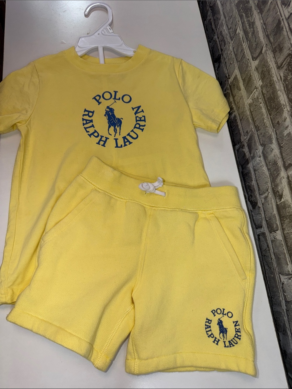 Polo by Ralph Lauren Yellow Tee & Shorts Set with Blue Logo